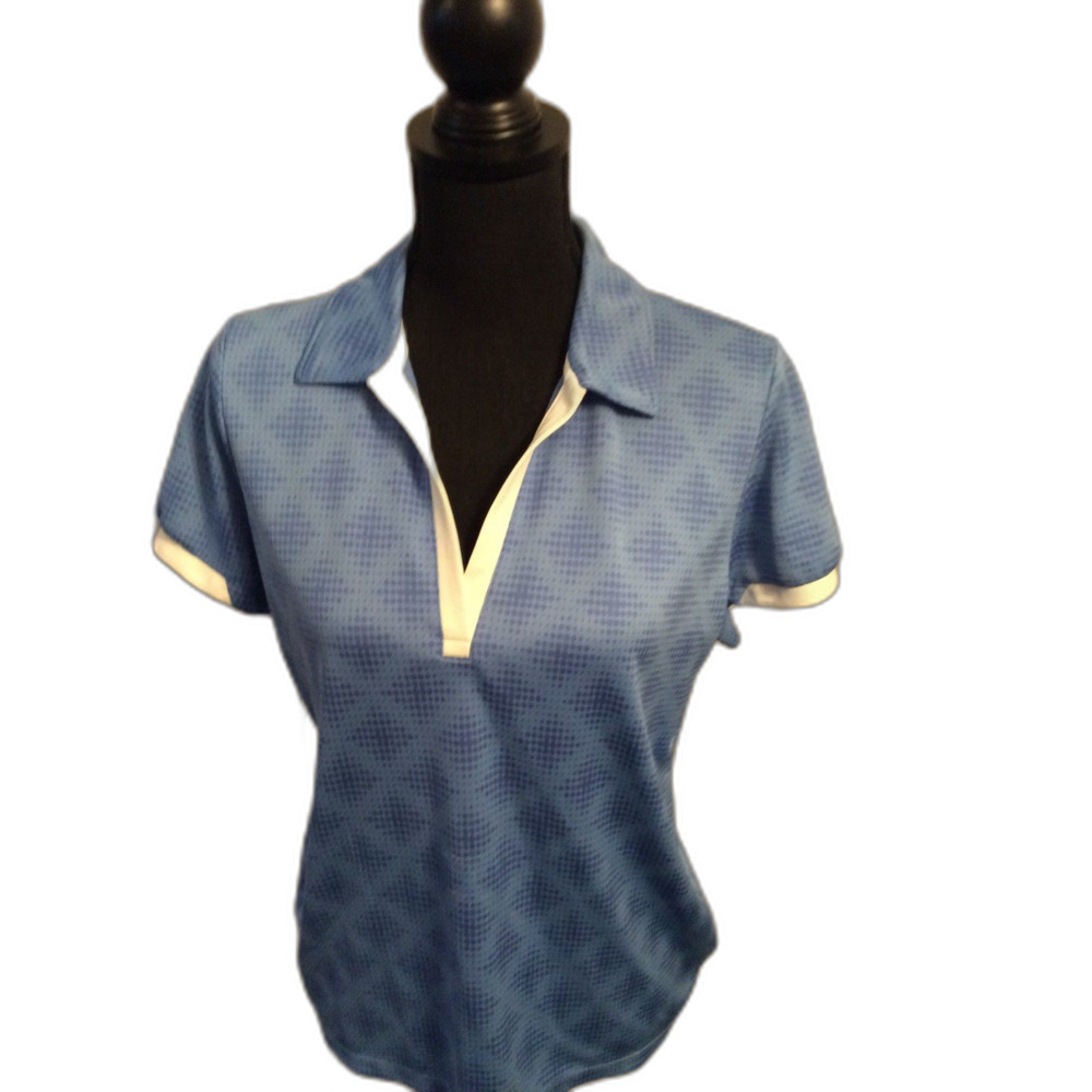 Blue Short Sleeve IZOD Golf Womens V Neck Polo Print Size Large L